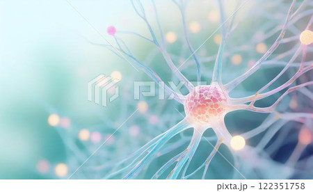ニューロンなどの神経細胞が脳内のネットワークで情報を伝達しているイメージの3Dイラスト 医療系素材 ニューロンなどの神経細胞が脳内のネットワークで情報を伝達しているイメージの3Dイラスト 医療系素材 122351758