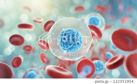 体内の造血幹細胞が赤血球を作るイメージの3DCGイラスト 医療系素材 体内の造血幹細胞が赤血球を作るイメージの3DCGイラスト 医療系素材 122351954