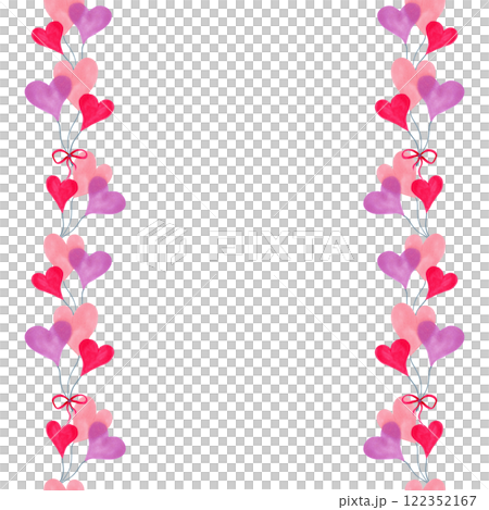 Seamless square frame with hearts and bow for Valentine's Day. Watercolor and marker illustrations. Hand drawn isolated art. Card with place for text for birthday, gift, surprise, congratulations Seamless square frame with hearts and bow for Valentine's Day. Watercolor and marker illustrations. Hand drawn isolated art. Card with place for text for birthday, gift, surprise, congratulations 122352167