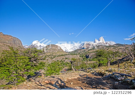 View of the valley towards Laguna Torre with Cerro Torre and surrounding peaks 122352296