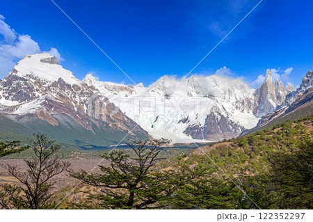 View of the valley towards Laguna Torre with Cerro Torre and surrounding peaks 122352297