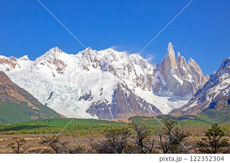View of the valley towards Laguna Torre with Cerro Torre and surrounding peaks View of the valley towards Laguna Torre with Cerro Torre and surrounding peaks 122352304