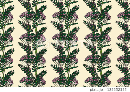 Botanical floral seamless pattern vector illustration. Repeating hand drawn Hydrangea in white abstract background. Graphic design for Print Wallpaper Cover Textile Fabric Wrapping Wedding Greeting 122352335
