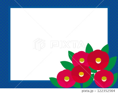 椿の花　フレーム　ホワイトスペース　格子模様 122352564