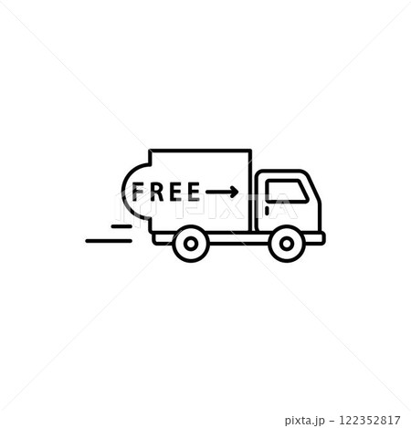 Free freight delivery, icon in line design. Free, freight, delivery, shipping, logistics, transport, cargo, no-charge on white background vector. Free Freight delivery editable stroke icon 122352817
