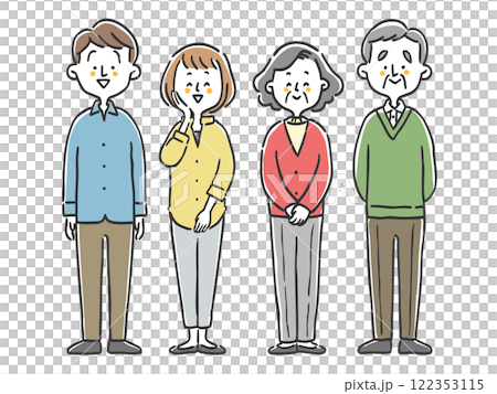 Smiling two-generation family, full body, vector 122353115