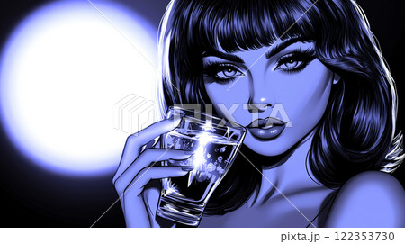 お酒を飲むレトロな女性のイラスト	 122353730