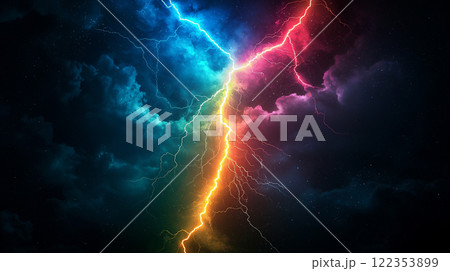 虹色のエネルギーの稲妻	 122353899