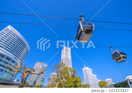 日本の横浜都市景観 伐採された街路樹や横浜エアキャビン、ランドマークタワーなどを望む=1月22日 日本の横浜都市景観 伐採された街路樹や横浜エアキャビン、ランドマークタワーなどを望む=1月22日 122353927