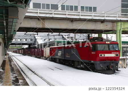 冬の盛岡駅に到着するEH500形牽引の貨物列車 冬の盛岡駅に到着するEH500形牽引の貨物列車 122354324