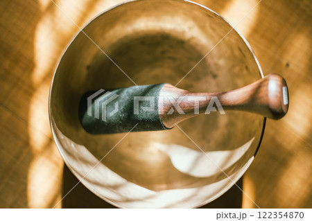 Close up Tibetan singing copper bowl Close up Tibetan singing copper bowl 122354870