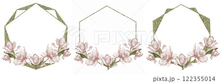 Beautiful magnolia watercolor wreath designs for elegant decoration and artistry 122355014