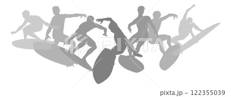 Surfers Surfing on Surf Boards Silhouettes Concept 122355039