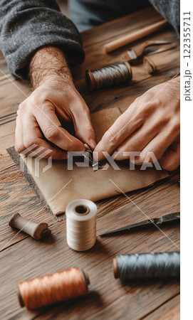 Second-hand leather repair in progress Second-hand leather repair in progress 122355711