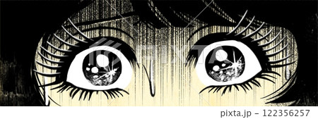 動揺して怯える少女の昭和ホラー漫画風ヘッダーイラスト 動揺して怯える少女の昭和ホラー漫画風ヘッダーイラスト 122356257