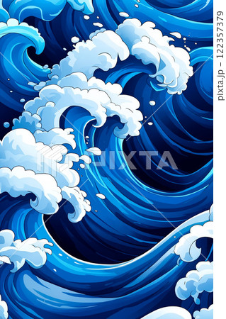 A blue ocean wave with white clouds in the sky A blue ocean wave with white clouds in the sky 122357379