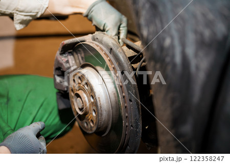 Car Brake Inspection and Maintenance Close-Up Car Brake Inspection and Maintenance Close-Up 122358247