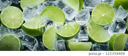 frozen ice cubes with fresh lime 122358409