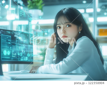 データを解析するデータサイエンティストの若い女性_5 122358904