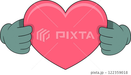 Pink Heart Held by Cartoon Hands for Love and Care Concepts 122359018