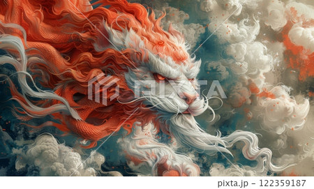 Majestic dragon from Japanese mythology, symbolizing power, wisdom, and protection. The intricate scales, dynamic movement, and an aura of mysticism, embodying traditional Japanese folklore. 122359187
