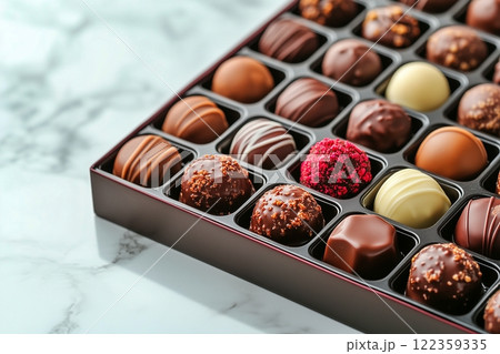 プレゼントボックスに入ったチョコレートとコピースペース プレゼントボックスに入ったチョコレートとコピースペース 122359335