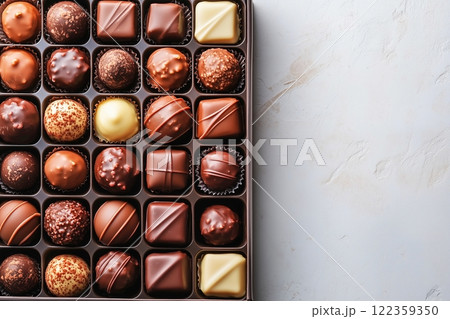 プレゼントボックスに入ったチョコレートとコピースペース プレゼントボックスに入ったチョコレートとコピースペース 122359350