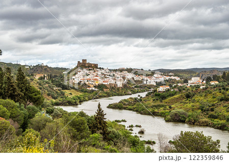 View of the river Guadiana and the village of Mertola. Alentejo Region. Portugal 122359846