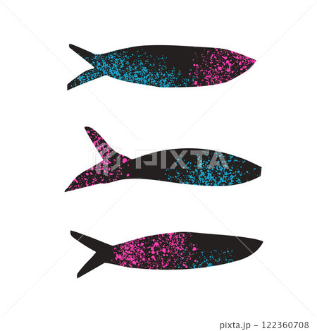 Fish set. Sardines school collection. Salmon silhouettes. Undersea animals. Vector hand drawn cutout collage elements illustration Fish set. Sardines school collection. Salmon silhouettes. Undersea animals. Vector hand drawn cutout collage elements illustration 122360708