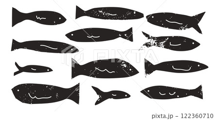 Fish set. Sardines school collection. Salmon silhouettes. Undersea animals. Vector hand drawn cutout collage elements illustration Fish set. Sardines school collection. Salmon silhouettes. Undersea animals. Vector hand drawn cutout collage elements illustration 122360710