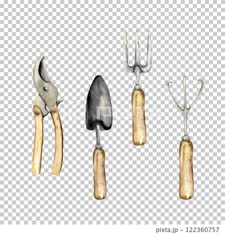 Set of watercolor gardening tools 122360757