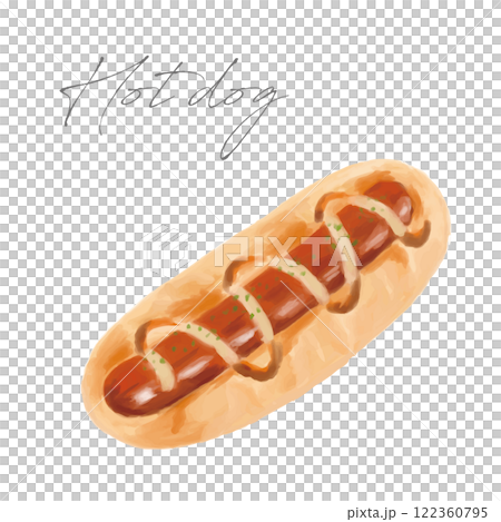 ホットドッグの手描き水彩画イラスト 122360795