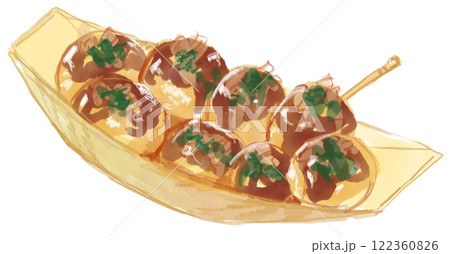 美味しそうなたこ焼きのリアルな水彩イラスト 122360826