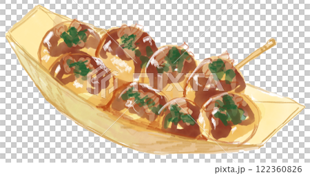 Realistic watercolor illustration of delicious takoyaki 122360826
