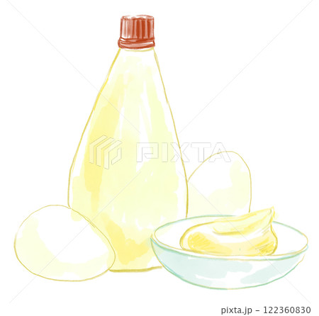 美味しそうなマヨネーズと卵の水彩イラスト 122360830