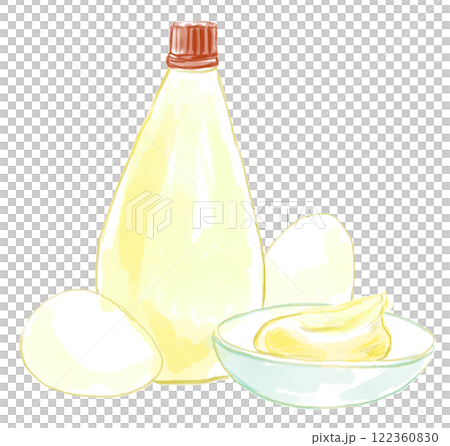 美味しそうなマヨネーズと卵の水彩イラスト 122360830