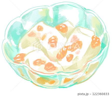 美味しそうなみかん入り牛乳寒天の涼しげな水彩イラスト 122360833
