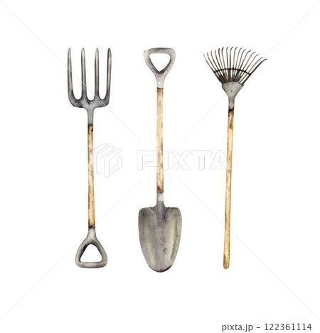 Gardening hand tools watercolor set 122361114
