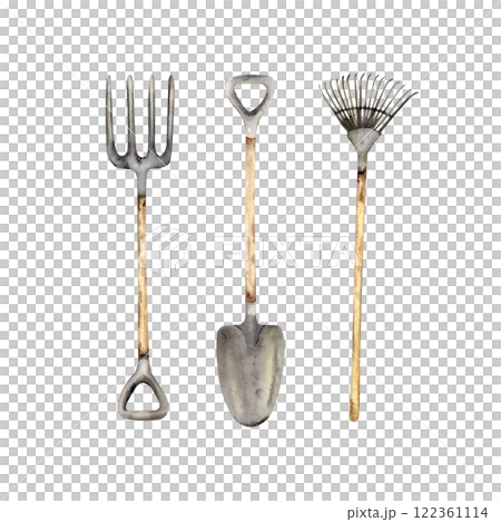 Gardening hand tools watercolor set 122361114