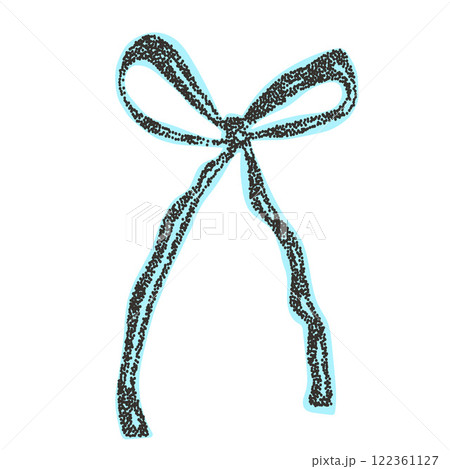 Bow coquette collage sticker. Photocopy monochrome effect ribbon. Brutal dotted retro bowknot. Collage paper element Vector stippled girly band illustration isolated on white background. 122361127