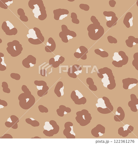 Leopard monochrome seamless pattern. Animal print beige endless background. Cheetah or panther skin texture repeat cover. Surface pattern design camouflage motif. Vector hand drawn illustration. 122361276