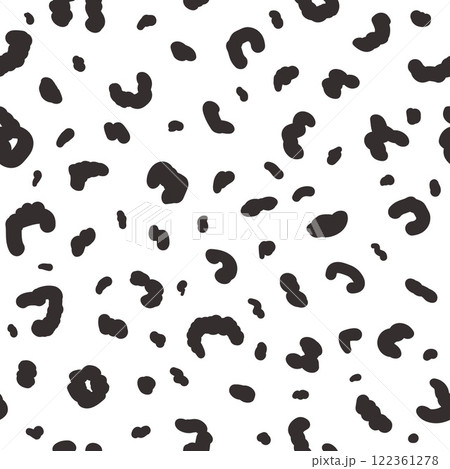 Abstract animal monochrome seamless pattern.Dalmatian, leopard or ocelot print allover background. Jaguar fur continuous vector hand drawn ornament. Surface pattern design camouflage motif. 122361278