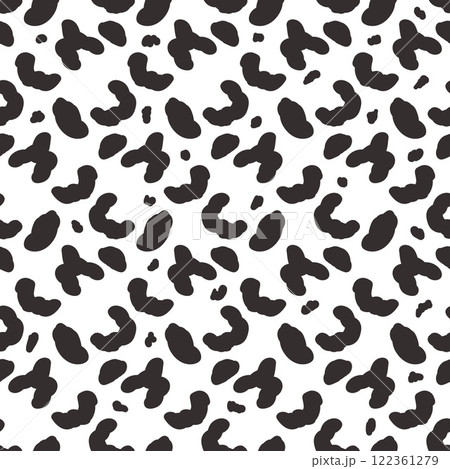 Abstract animal monochrome seamless pattern.Dalmatian, leopard or ocelot print allover background. Jaguar fur continuous vector hand drawn ornament. Surface pattern design camouflage motif. 122361279