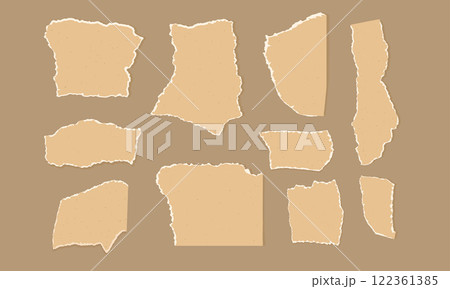 Set of torn edges papers. Tear sheets pieces pack. Jagged freeform recycled templates packaging cardboard. Collage elements. Ripped blank pages. Vector hand drawn flat collection illustration isolated Set of torn edges papers. Tear sheets pieces pack. Jagged freeform recycled templates packaging cardboard. Collage elements. Ripped blank pages. Vector hand drawn flat collection illustration isolated 122361385