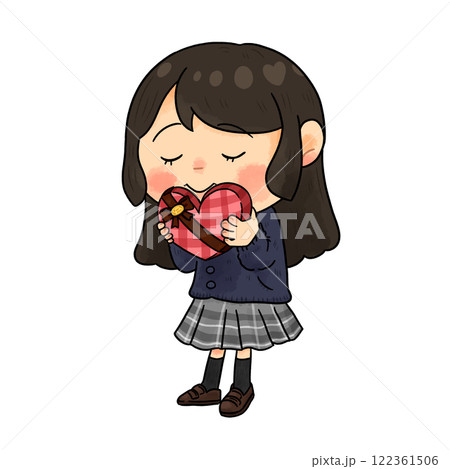 バレンタイン_チョコに想いを込める女の子【全身】 バレンタイン_チョコに想いを込める女の子【全身】 122361506