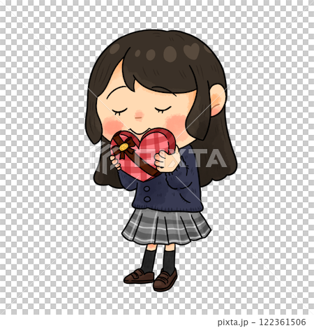 Valentine's Day_A girl putting her feelings into chocolate [full body] 122361506