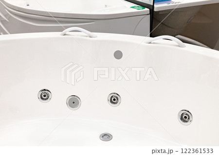 Picture of a jacuzzi bathtub in bathroom of apartment Picture of a jacuzzi bathtub in bathroom of apartment 122361533