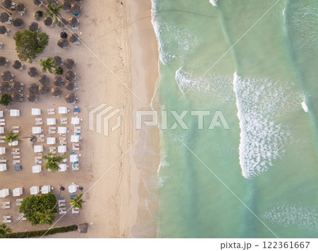 Birds eye view of a wonderful sandy beach and Caribbean Sea 122361667