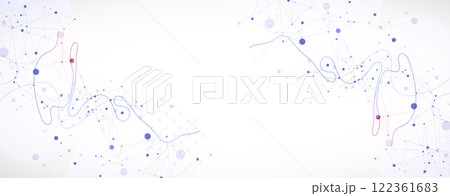 Template for science or technology presentation. Plexus style background with wave art. Vector illustration. 122361683