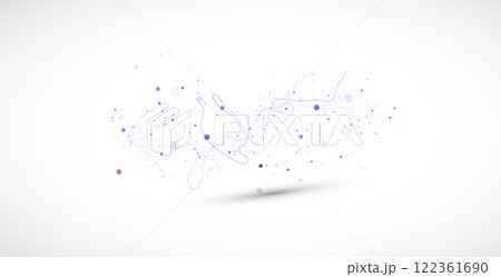 Template for science or technology presentation. Plexus style background with wave art. Vector illustration. 122361690